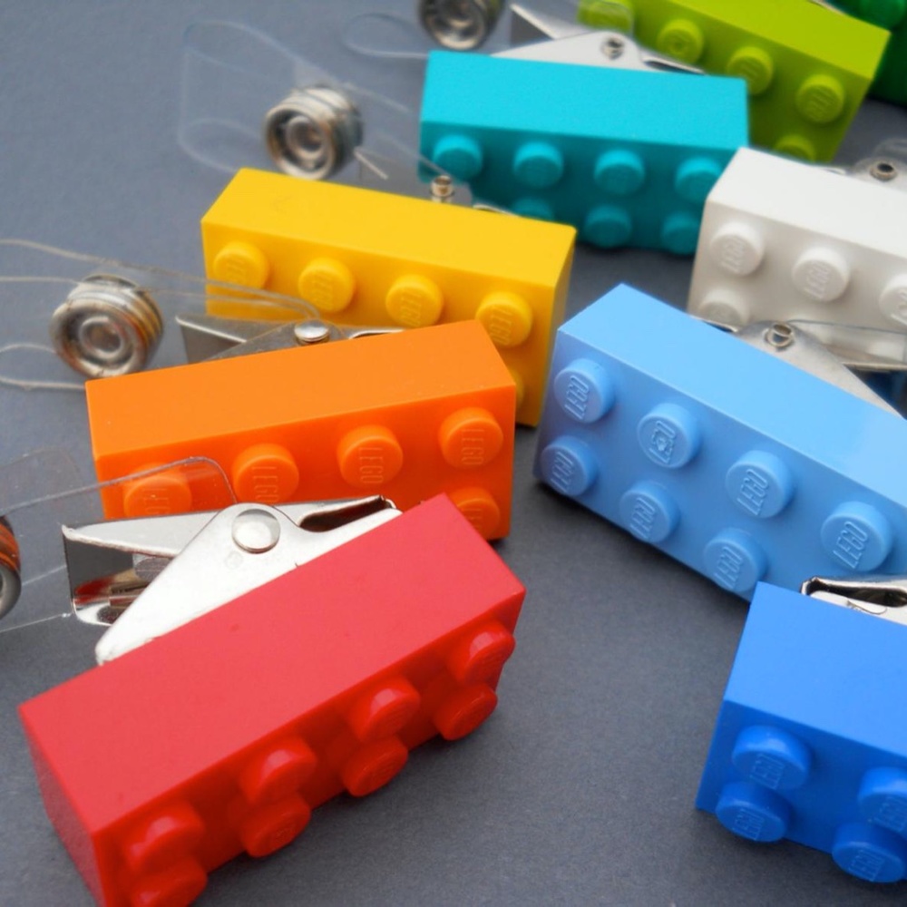 ID/badge clip made with toy bricks - bright orange